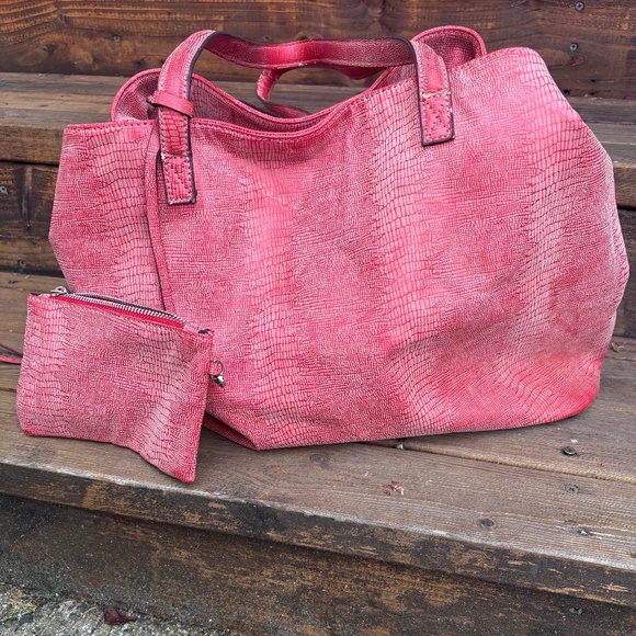 Free People Pink Tote Bag with Pouch - Picture 1 of 9